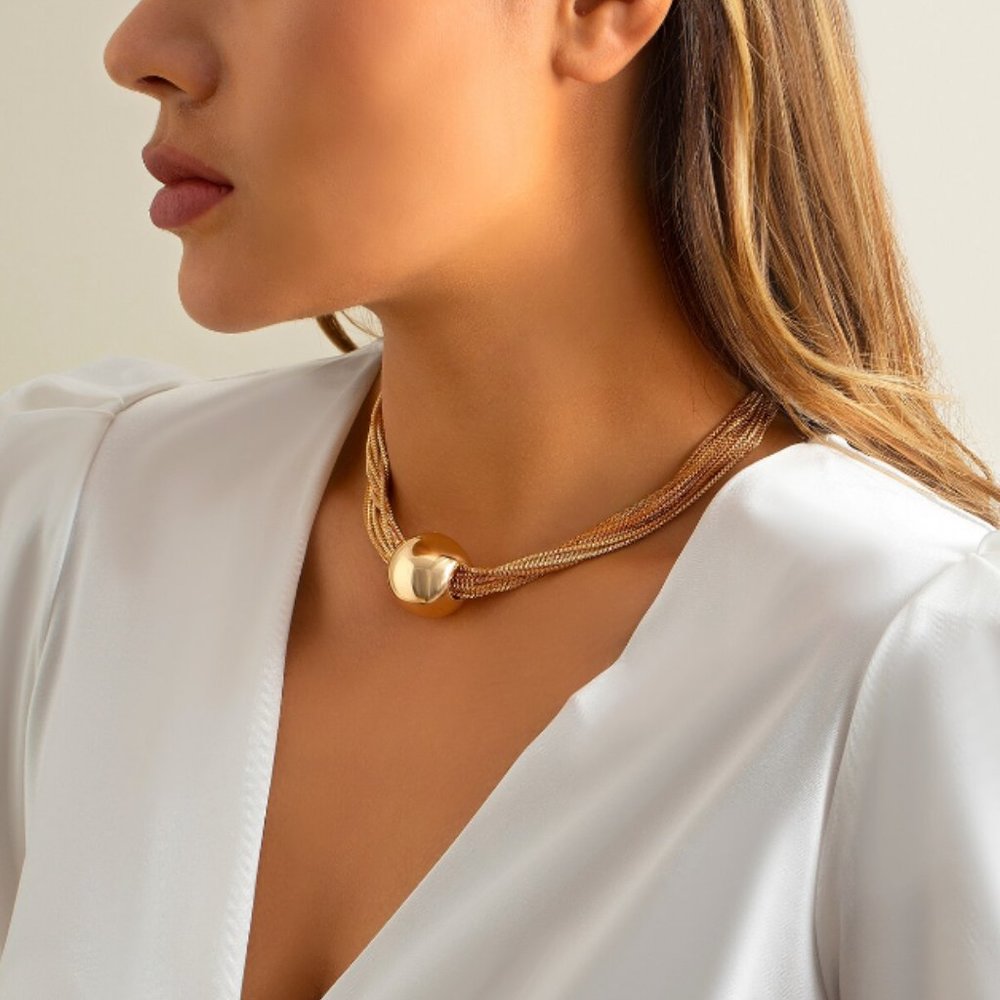 π50% OFF/3+...Multi-chain with Ball Necklace (Gold) - Picture 1 of 9